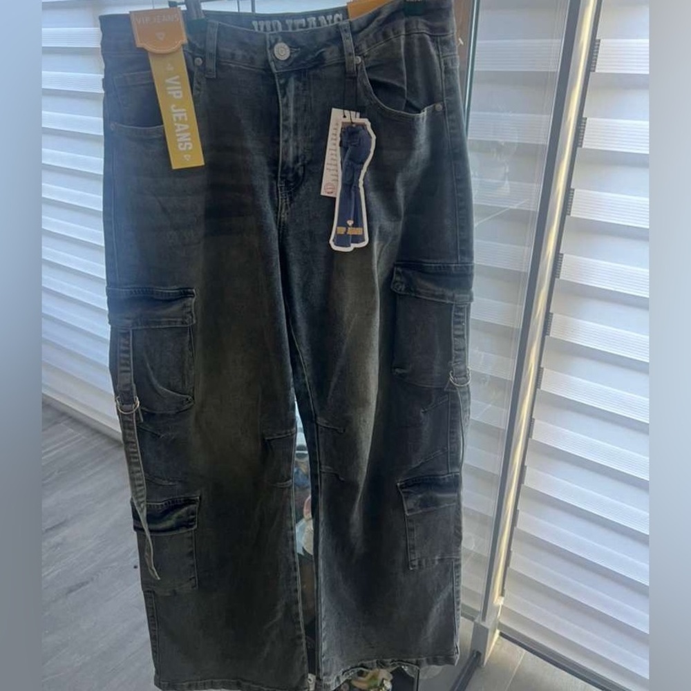 VIP Jeans Women's Cargo Sculpting Stretch Jeans Blue/Grey Size 13/31